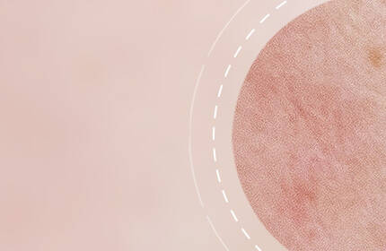 A soft, abstract background with gentle pink hues and a textured circular shape on one side, featuring dashed lines around it.